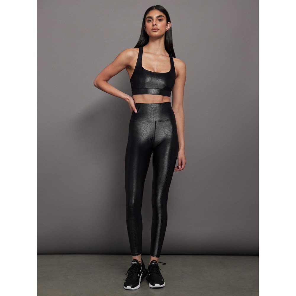 Carbon38 Takara Shine Croc Set Black High Waist Leggings Cross Back Bra S NWT